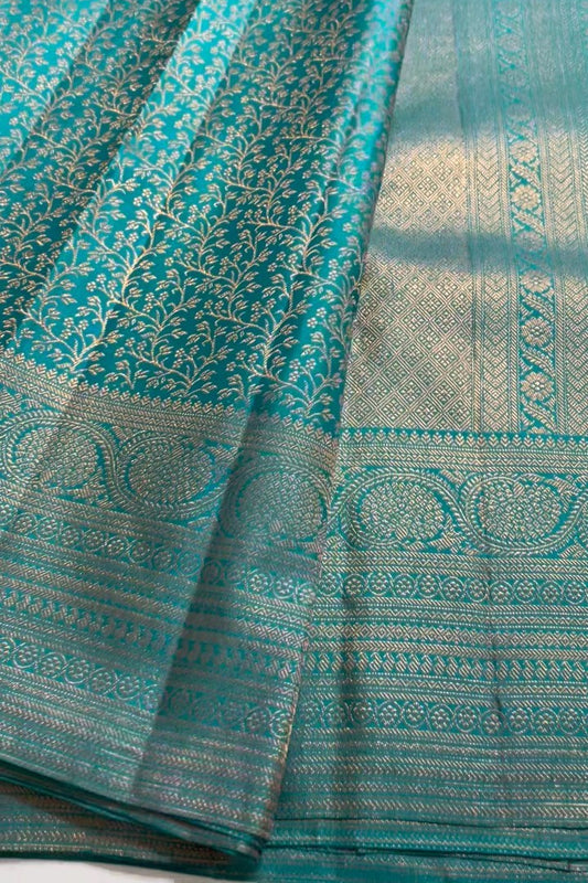 Teal Blue Kanchipuram saree