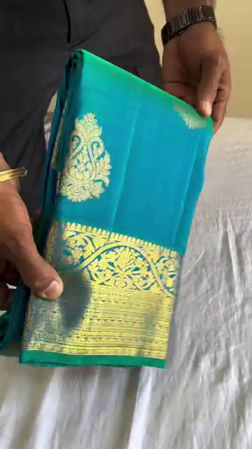 Golden Peacock Teal Saree