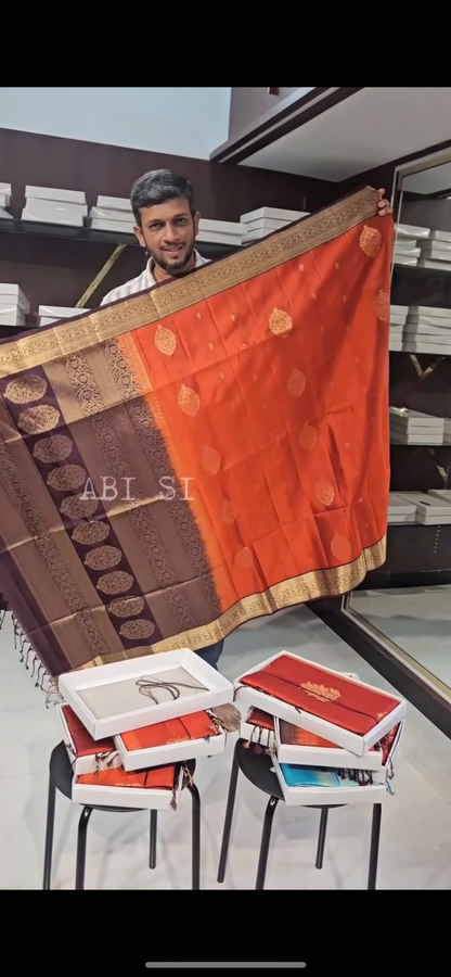 Rust Brown Heritage Saree