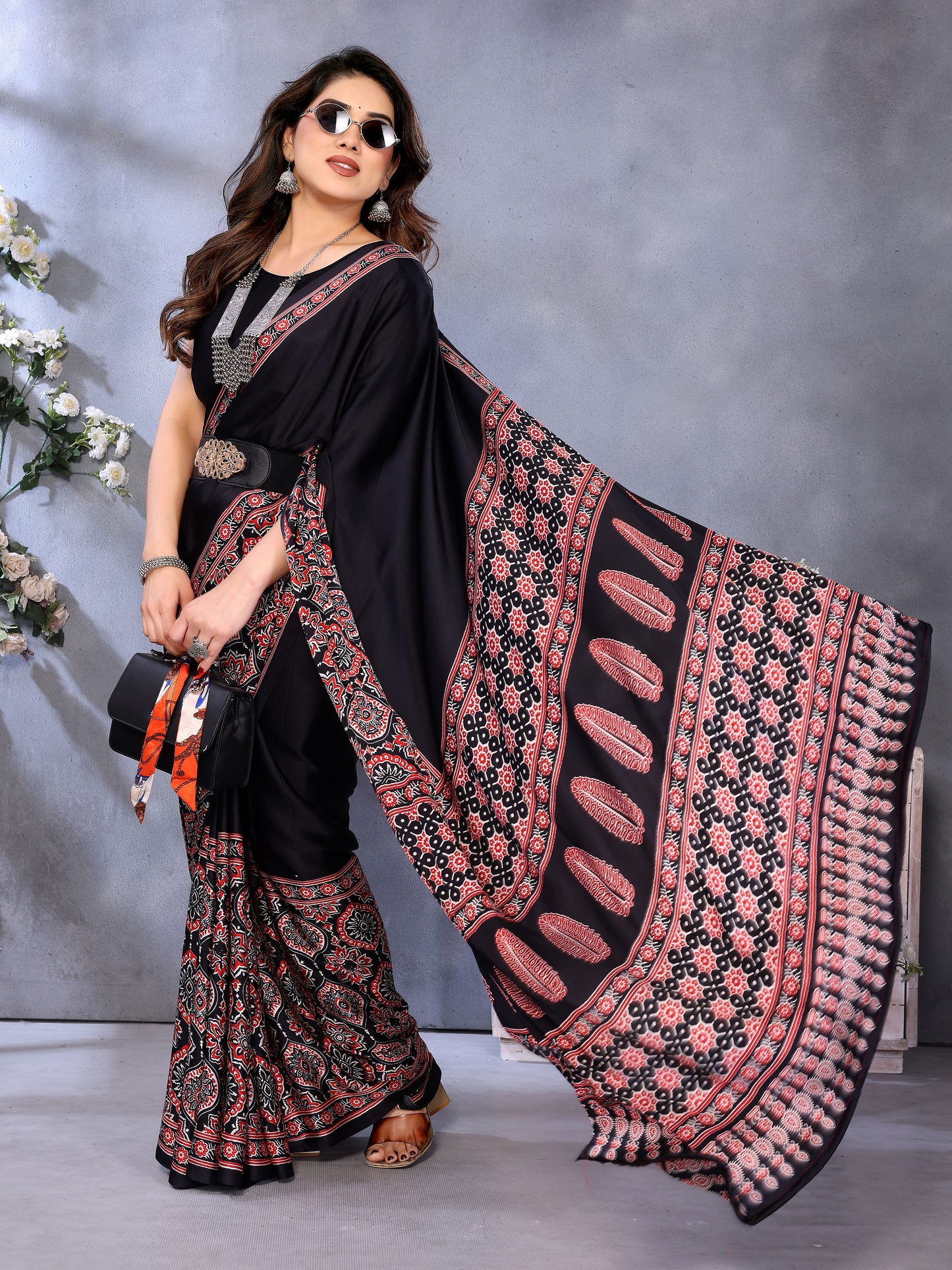 FM-Black Printed Saree